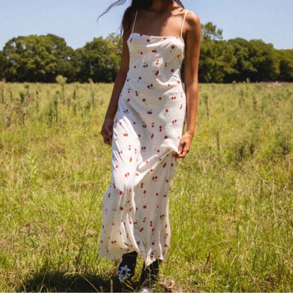 VRG Girl The Good Intentions Bias Cut Maxi Dress in Cherry